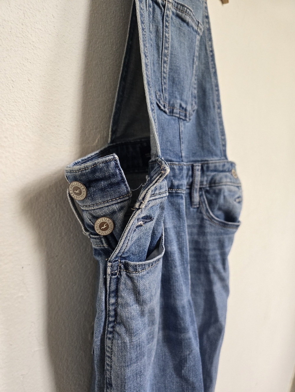 Hollister XS Distressed Denim Overalls Light Wash Skinny Fit - Picture 8 of 15